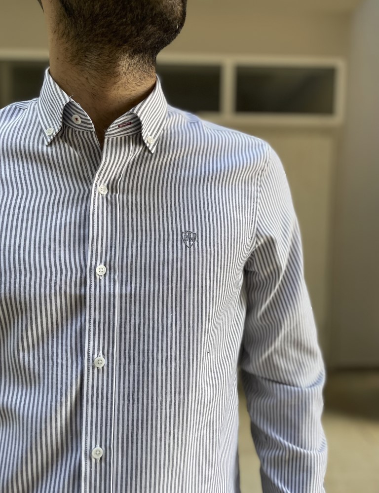 Ανδρικό πουκάμισο με γιακά λευκό με γκρι ρίγα 2011G φωτογραφία